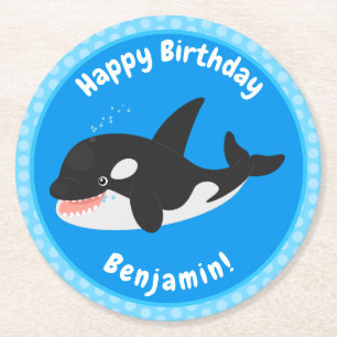 Funny killerwalvis orca leuke cartoon illustratie ronde kartonnen onderzetter
