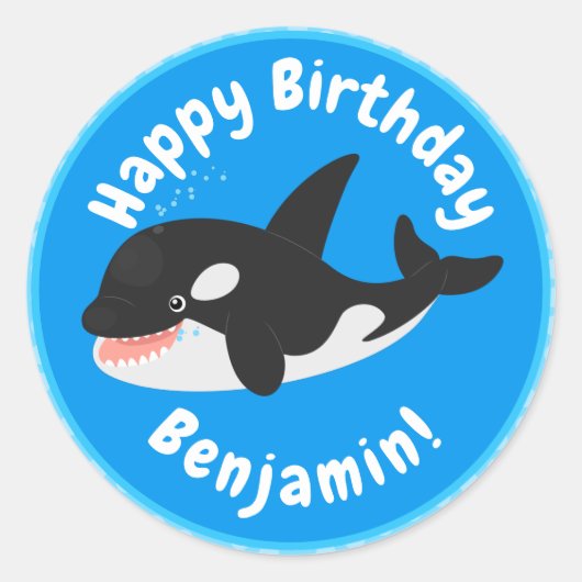 Funny killerwalvis orca leuke cartoon illustratie ronde sticker (Voorkant)