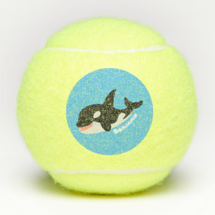 Funny killerwalvis orca leuke cartoon illustratie tennisballen