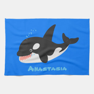 Funny killerwalvis orca leuke cartoon illustratie theedoek