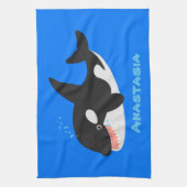 Funny killerwalvis orca leuke cartoon illustratie theedoek (Verticaal)
