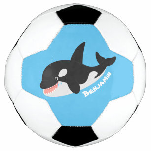Funny killerwalvis orca leuke cartoon illustratie voetbal