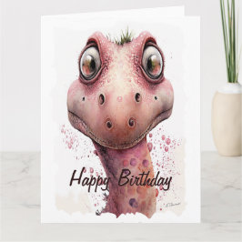 Funny Kinder Cute and Lovable Pink Dinosaur Birthd Kaart