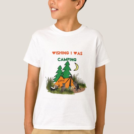 Funny Kinder T-Shirt met Camp Tent and Raccoon (Voorkant)