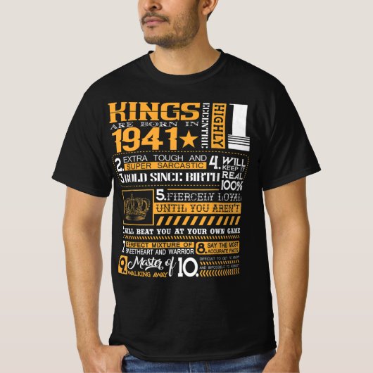 Funny Kings Geboren in 1941, 1941 Happy Birthday G T-shirt (Voorkant)