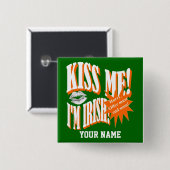 Funny Kiss, ik ben Iers Vierkante Button 5,1 Cm (Voorkant /achterkant)
