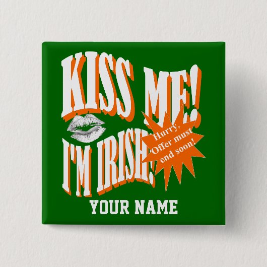 Funny Kiss, ik ben Iers Vierkante Button 5,1 Cm (Voorkant)