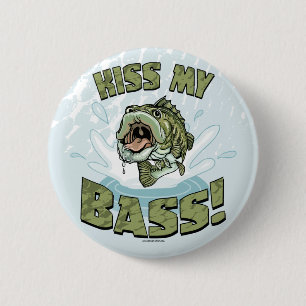 Funny Kiss My Bass Gift Ideeën for Fishermen Ronde Button 5,7 Cm