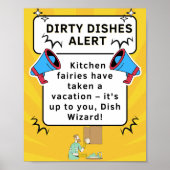 Funny Kitchen Poster - Dirty Dishes Alert voor Her (Voorkant)