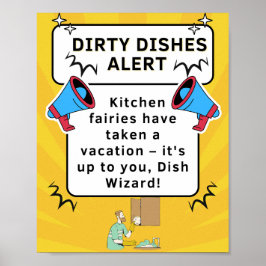 Funny Kitchen Poster - Dirty Dishes Alert voor Her