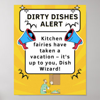 Funny Kitchen Poster - Dirty Dishes Alert voor Her