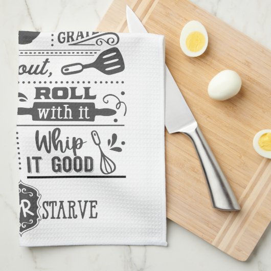 Funny Kitchen Rules Subway Art gepersonaliseerd Theedoek (Quarter Fold)
