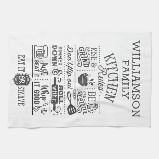 Funny Kitchen Rules Subway Art gepersonaliseerd Theedoek (Horizontaal)