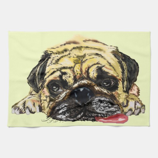 Funny Kitchen Towel met Pug Dog - Uw kleuren Theedoek (Horizontaal)