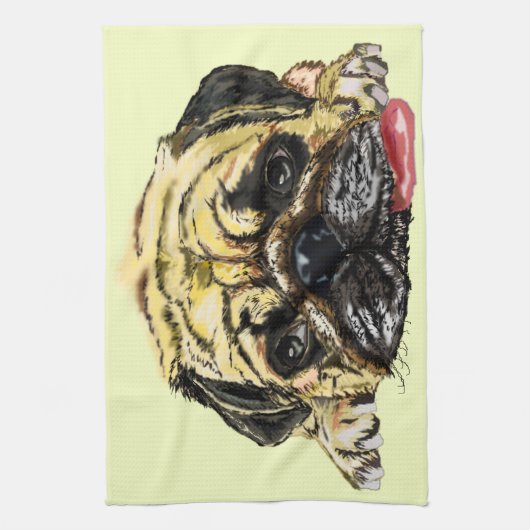 Funny Kitchen Towel met Pug Dog - Uw kleuren Theedoek (Verticaal)