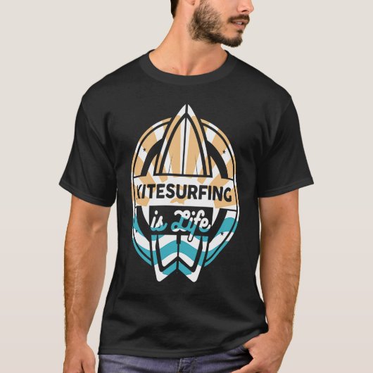 Funny Kite Surfing is levenssurfbord en uitzetsel T-shirt (Voorkant)