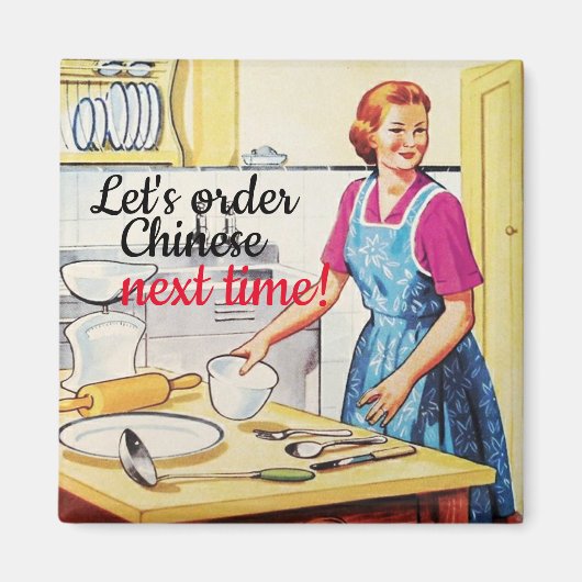 Funny Kitsch 1950's  huisvrouw in Kitchen Magneet (Voorkant)