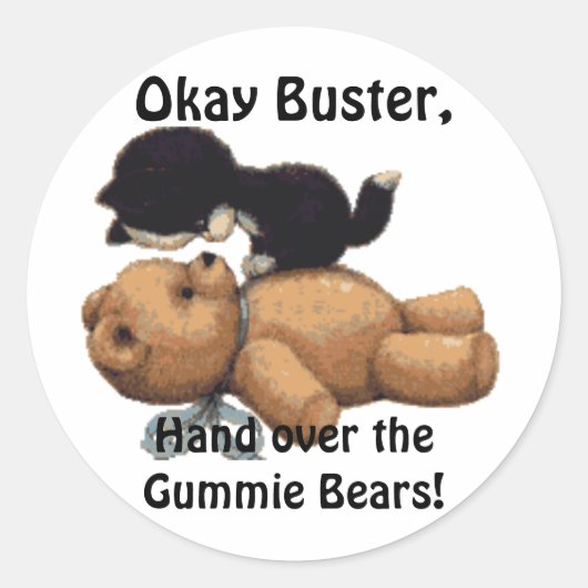 Funny Kitten en Teddy Bear Gifts Ronde Sticker (Voorkant)