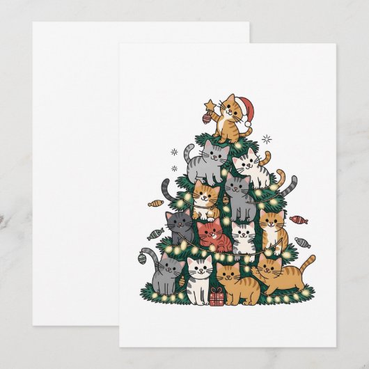 Funny Kitten Kerstboom Kat Huisdier Dierenvriend Aankondiging (Voorkant / Achterkant)
