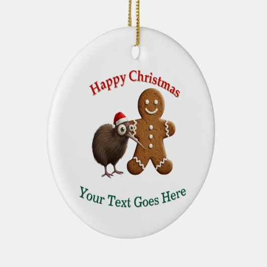 Funny Kiwi Bird in Santa Hat & Gingerbread Man  Keramisch Ornament (Rechts)