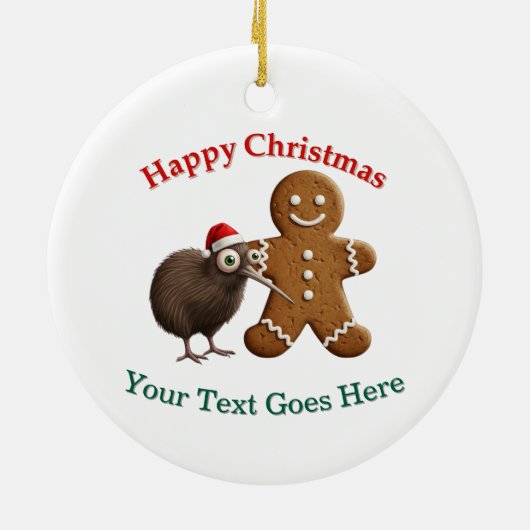 Funny Kiwi Bird in Santa Hat & Gingerbread Man  Keramisch Ornament (Achterkant)
