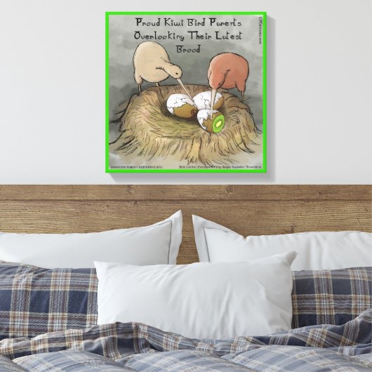 Funny Kiwi Bird Parents & Fruit Canvas Print (Insitu (Slaapkamer))