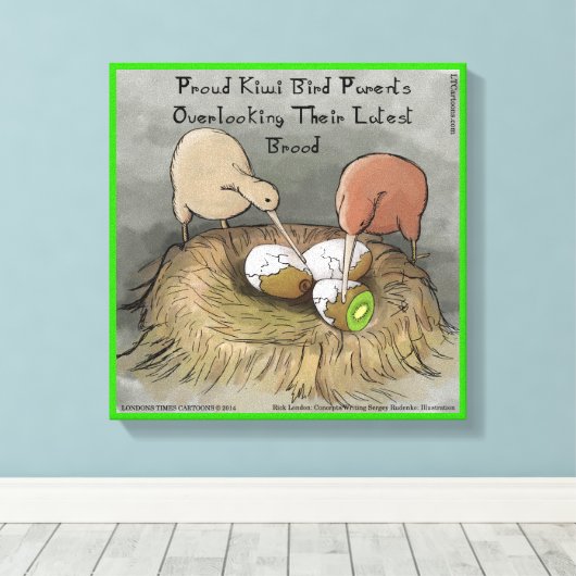 Funny Kiwi Bird Parents & Fruit Canvas Print (Insitu (Houten vloer))