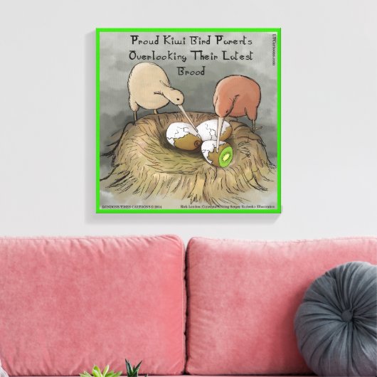 Funny Kiwi Bird Parents & Fruit Canvas Print (Insitu (Woonkamer))