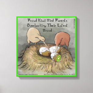 Funny Kiwi Bird Parents & Fruit Canvas Print