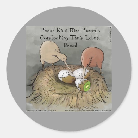 Funny Kiwi Birds die hun vruchten afwerpen Ronde Sticker (Voorkant)
