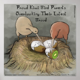 Funny Kiwi-vogels die naar hun Poster van fruit ne