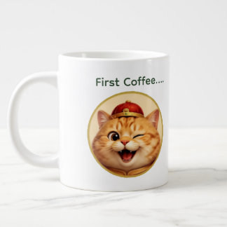 Funny Knipogende Geluks Kat Aangepaste Naam Koffie Grote Koffiekop
