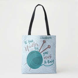 Funny Knitter Needles Yarn | Naam toevoegen Tote Bag