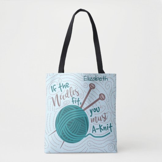 Funny Knitter Needles Yarn | Naam toevoegen Tote Bag (Voorkant)