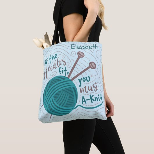 Funny Knitter Needles Yarn | Naam toevoegen Tote Bag (Dichtbij)