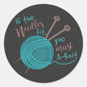 Funny Knitters Humor Knitters Needles Yarn Ronde Sticker