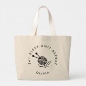 Funny Knitting Eat Sleep Knit Herhalen op maat Grote Tote Bag (Achterkant)
