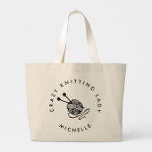 Funny Knitting gek breien dame Gepersonaliseerd Grote Tote Bag (Achterkant)