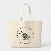Funny Knitting gek breien dame Gepersonaliseerd Grote Tote Bag (Voorkant)