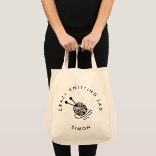 Funny Knitting gek breitting lad Gepersonaliseerd Tote Bag
