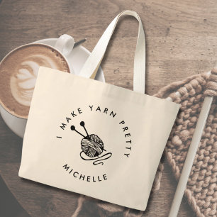 Funny Knitting Ik maak Yarn  gepersonaliseerd Grote Tote Bag