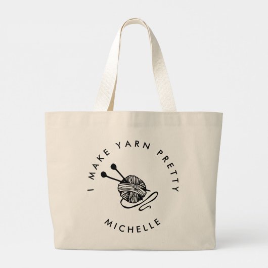 Funny Knitting Ik maak Yarn gepersonaliseerd Grote Tote Bag (Achterkant)
