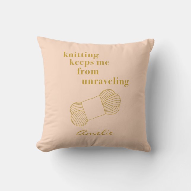Funny Knitting Quote Blush Gold-gepersonaliseerd Kussen (Voorkant)