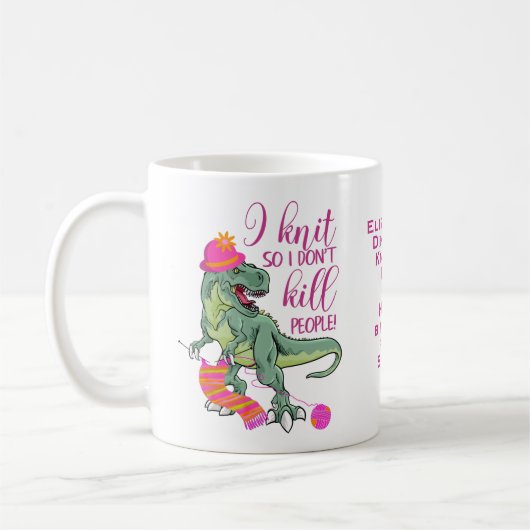Funny Knitting Quote Dinosaur Koffiemok (Links)