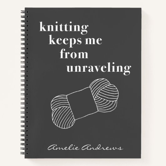Funny Knitting Quote Personalized Black and White Notitieboek (Voorkant)