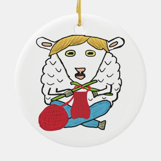 Funny Knitting Sheep Keramisch Ornament (Achterkant)