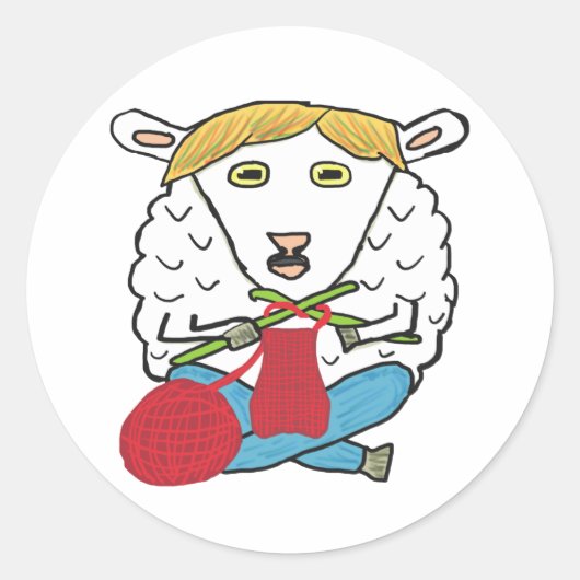 Funny Knitting Sheep Ronde Sticker (Voorkant)