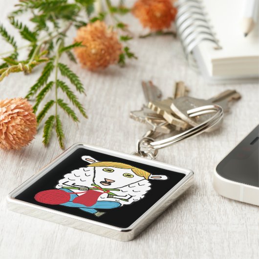 Funny Knitting Sheep Sleutelhanger (Zijkant)