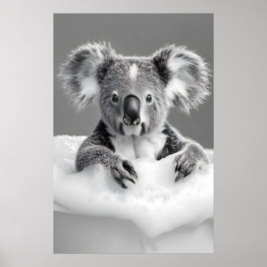 Funny Koala Bubble Bath Print, Vintage Bathroom Poster (Voorkant)