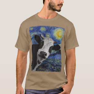 Funny Koe Art Sterrennacht Van Gogh Painting T-shirt
